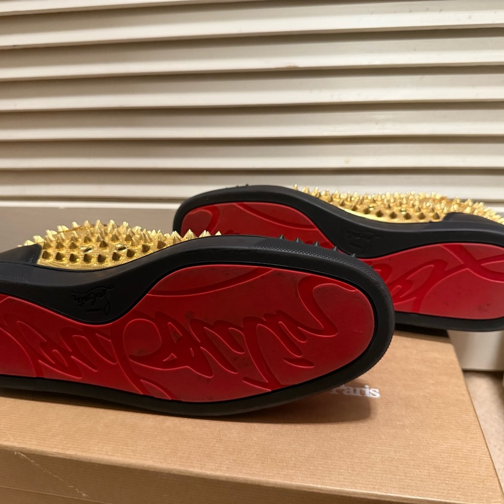 Christian Louboutin Black and Gold Spiked Sneakers - Picture 4 of 8